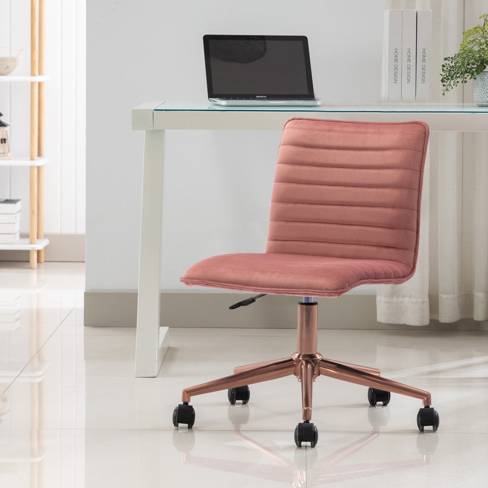 Horizontal Stitching Armless Swivel Task Chair, Pink Velvet