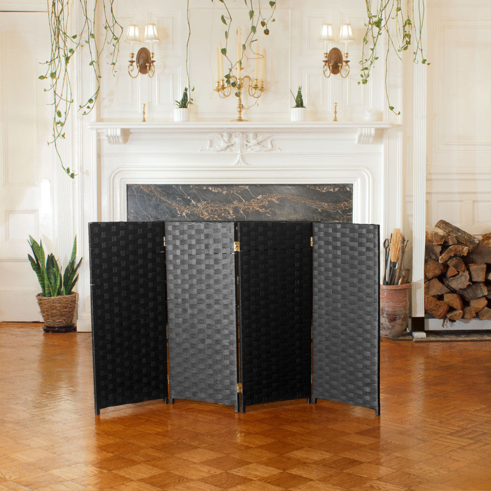 3 ft. Short Woven Fiber Room Divider 4 Panel Black
