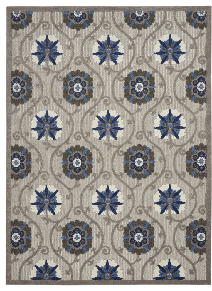 8 x 11 Gray and Blue Indoor Outdoor Area Rug