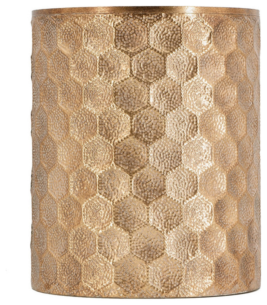 20 Inch Side Table, Iron Top, Mirrored Tabletop, Hammered Texture, Gold