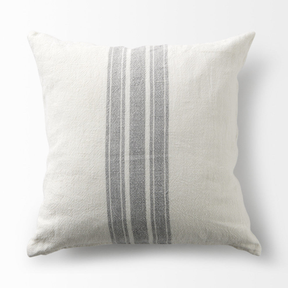 off white Pillow Cover With Ash Gray Stripes
