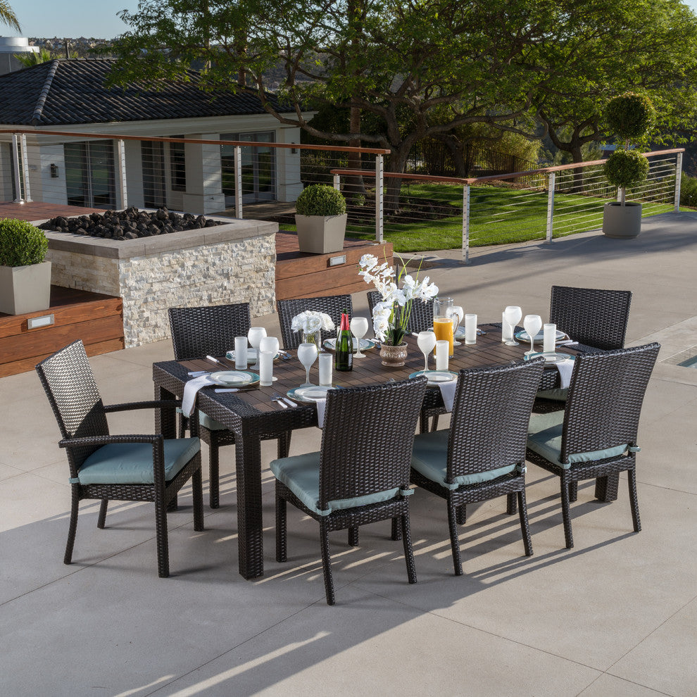 Deco 9 Piece Aluminum Outdoor Patio Dining Set, Mint
