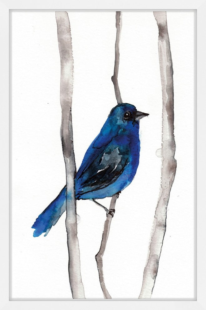 Marmont Hill, "Indigo Bunting" by Christine Lindstrom Framed Painting, 30x45