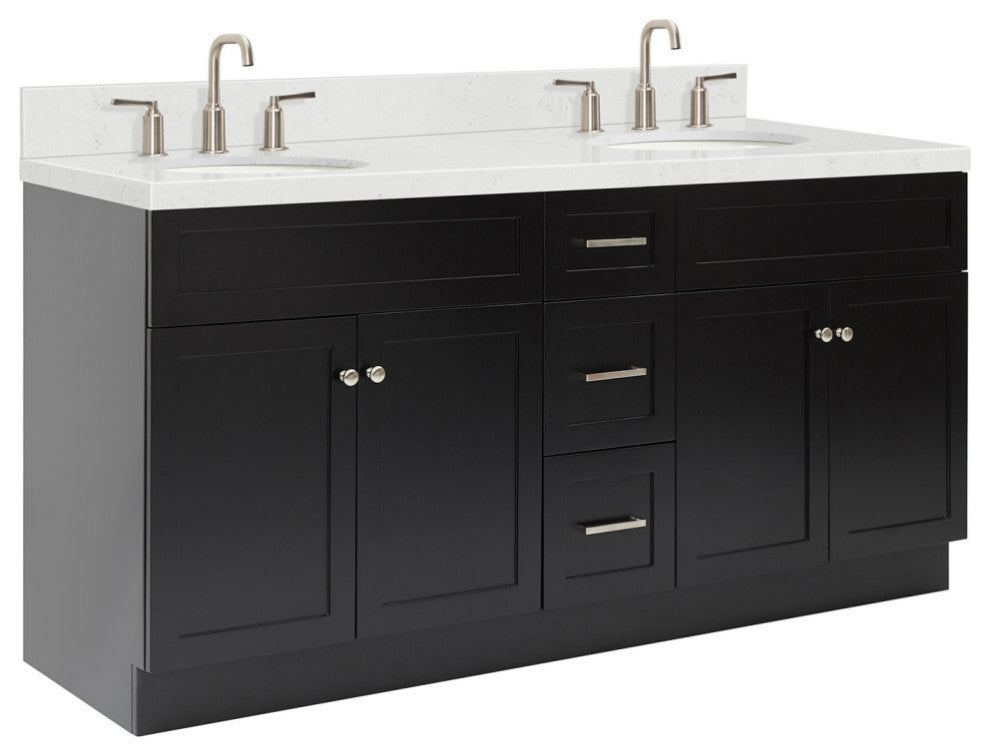 Ariel Hamlet 72" Double Oval Sink Bathroom Vanity, Carrara Quartz