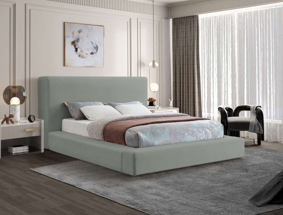 Devin Linen Textured Fabric Upholseterd Bed, Gray, King