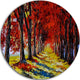 Autumn Forest With Red Leaves, Landscape Round Metal Wall Art, 11"