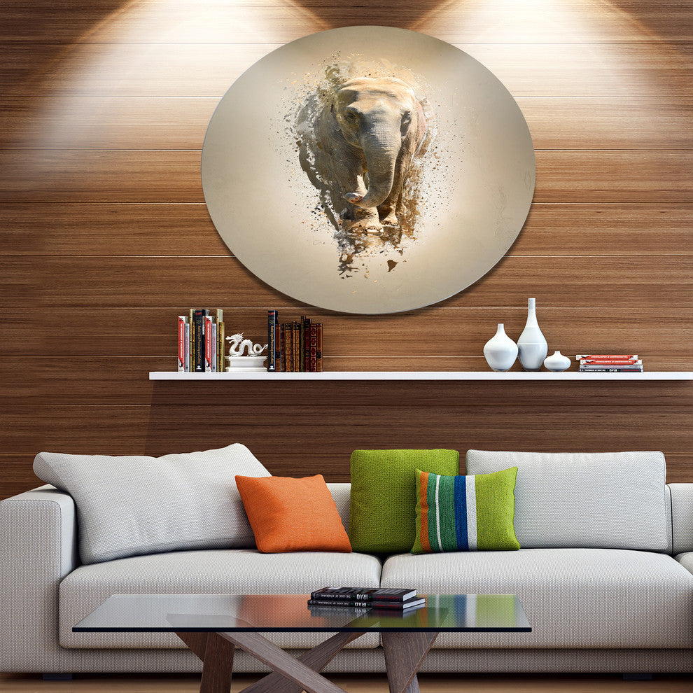 Mammoth Elephant Walking, Animal Disc Metal Artwork, 11"