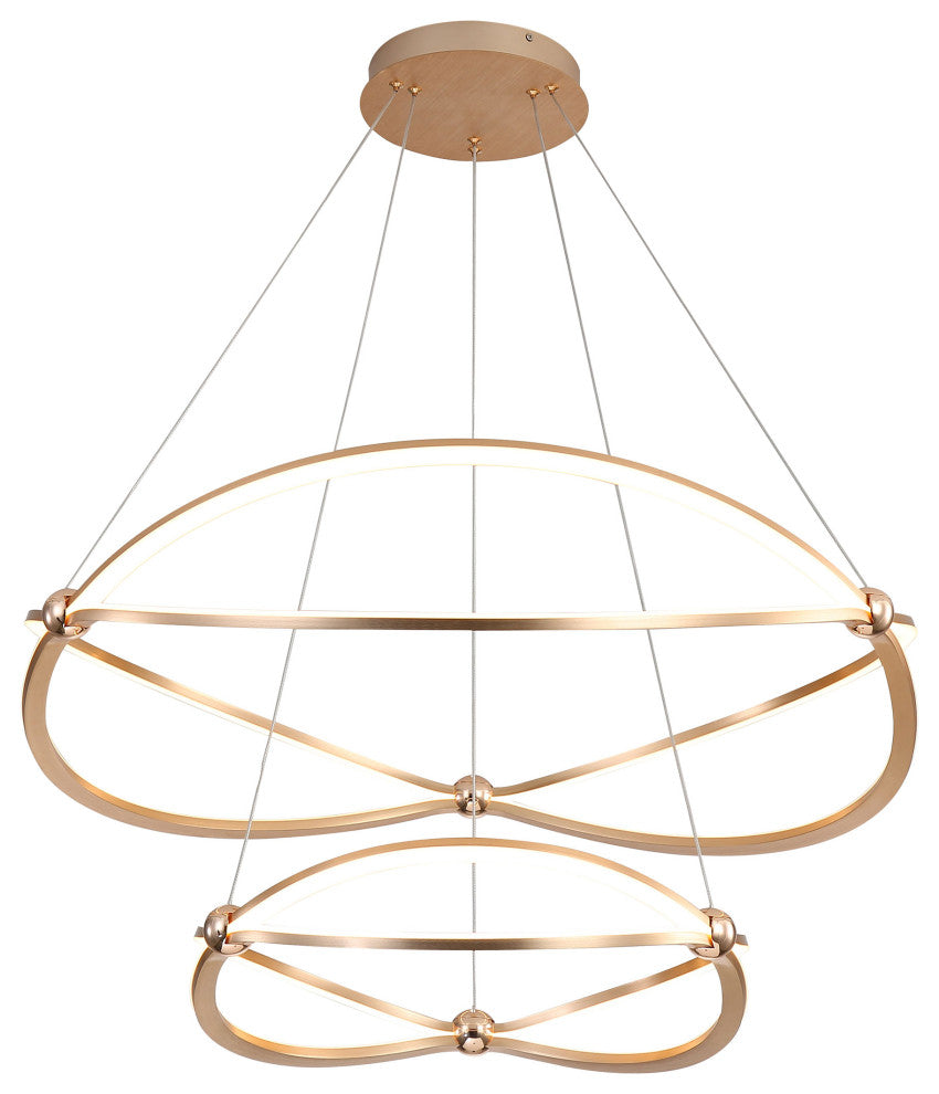 Spirale 2 Tier 32" LED Chandelier, Anodized Gold