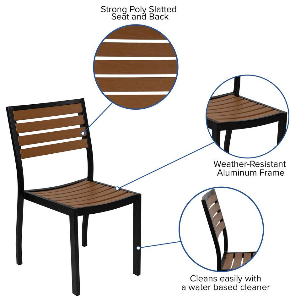 Lark 3 Pc Patio Table Set, 35" Square Table with 2 Stackable Faux Teak Chairs