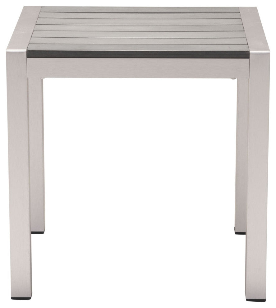 Lounge Coffee Side Table, Square, Aluminum, Metal, Silver, Outdoor Patio