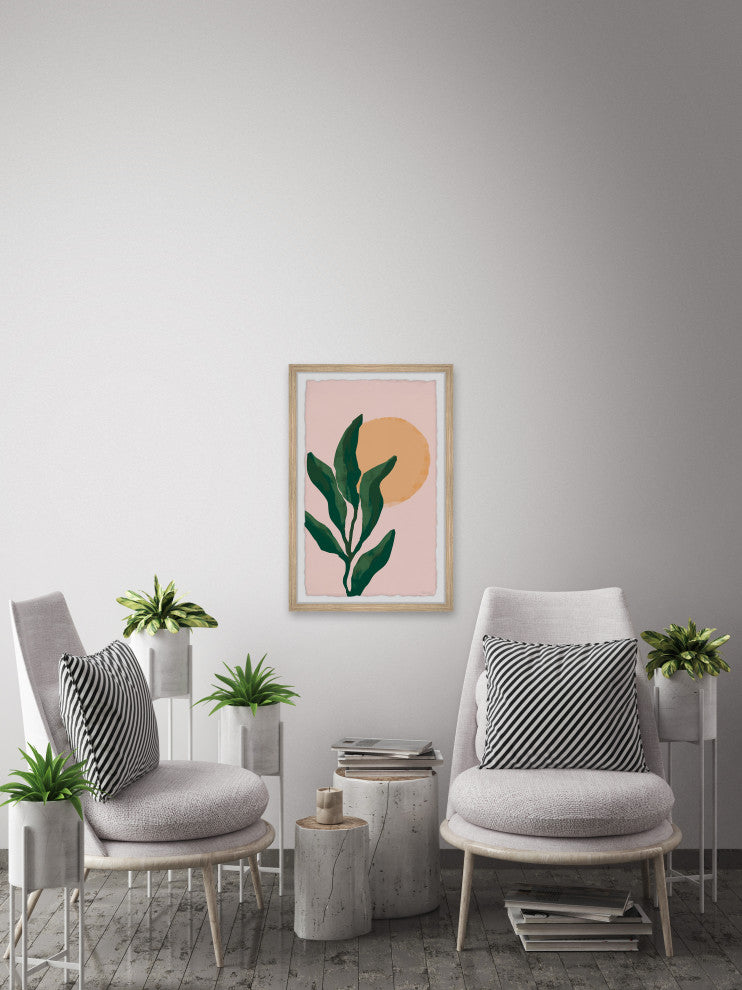 "Green Leaf Sunlight" Framed Painting Print, 8x12