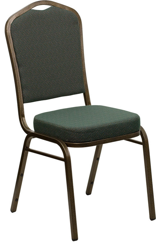 Crown Back Stacking Banquet Chair in Green Patterned Fabric