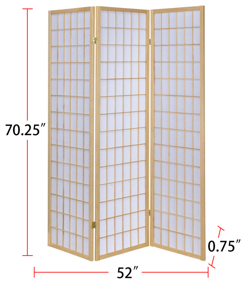 3-Panel Folding Screen, Natural and White