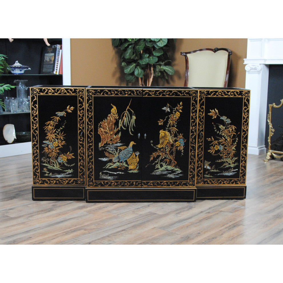 NVIN0321 Vintage Drexel Black Lacquered Breakfront