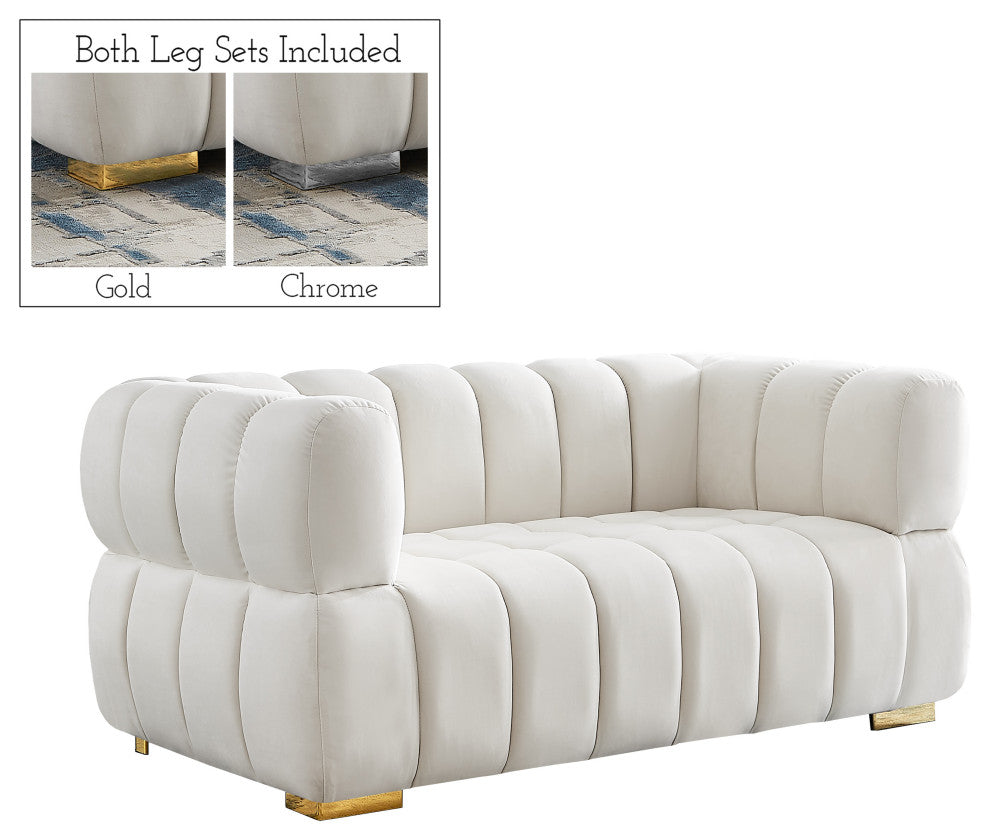 Gwen Velvet Upholstered Chair, Cream, Loveseat