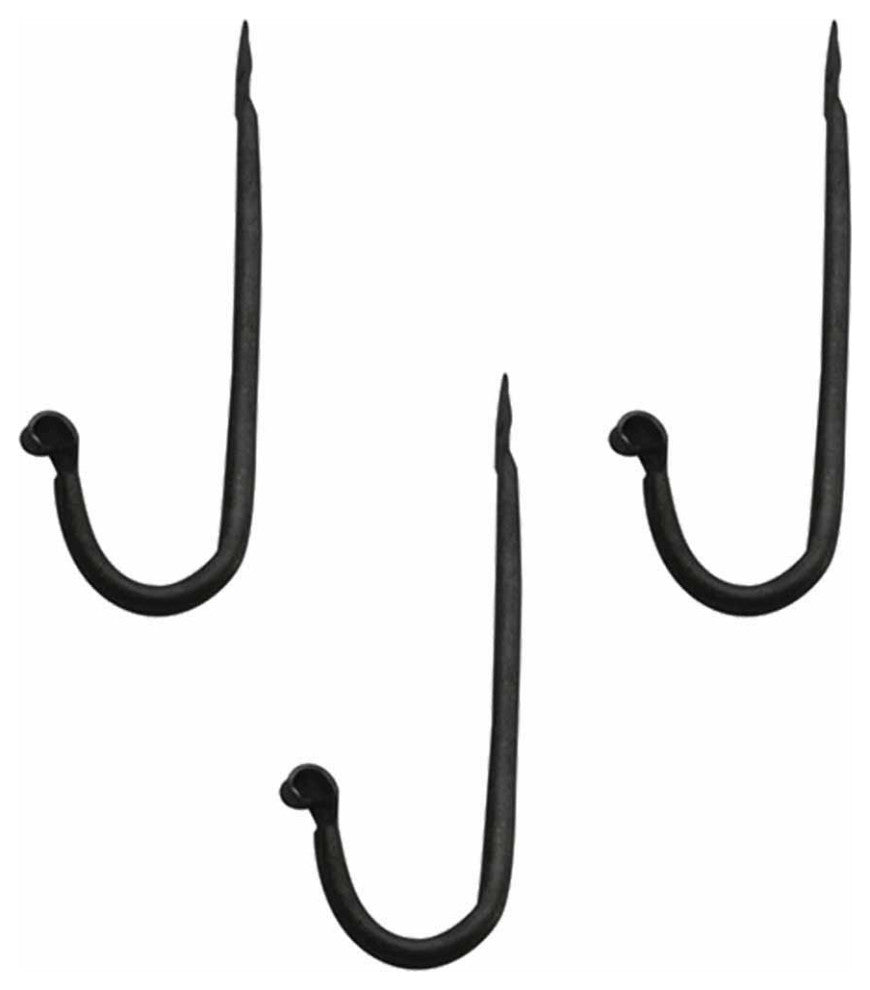 3 Coat Hooks Black Wrought Iron Rustproof Set of 3|
