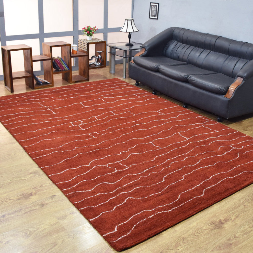 HAND KNOTTED LOOM SILK  RUGS-6'7''x9'10'',Rectangle,Light Red White,Contemporary