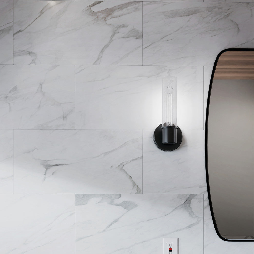 Aviv 13" 1 Light Wall Sconce With Clear Glass, Black