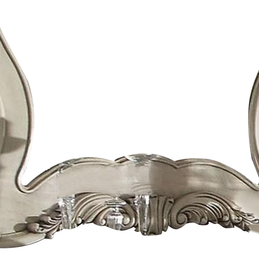 Benzara BM232987 Wooden Arched Wall Mirror With Floral Design, White