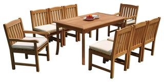 9-Piece Outdoor Patio Teak Dining Set: 83" Rectangle Table, 8 Devon Chairs