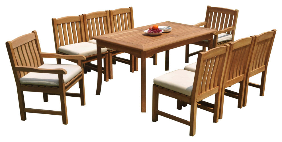 9-Piece Outdoor Patio Teak Dining Set: 83" Rectangle Table, 8 Devon Chairs