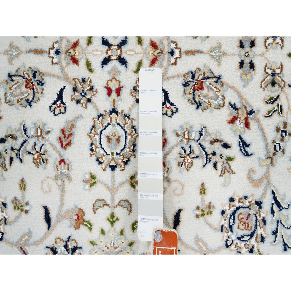 Ivory, Nain, 250 KPSI Wool and Silk Hand Knotted Wide Runner Rug, 4'2" x 10'1"