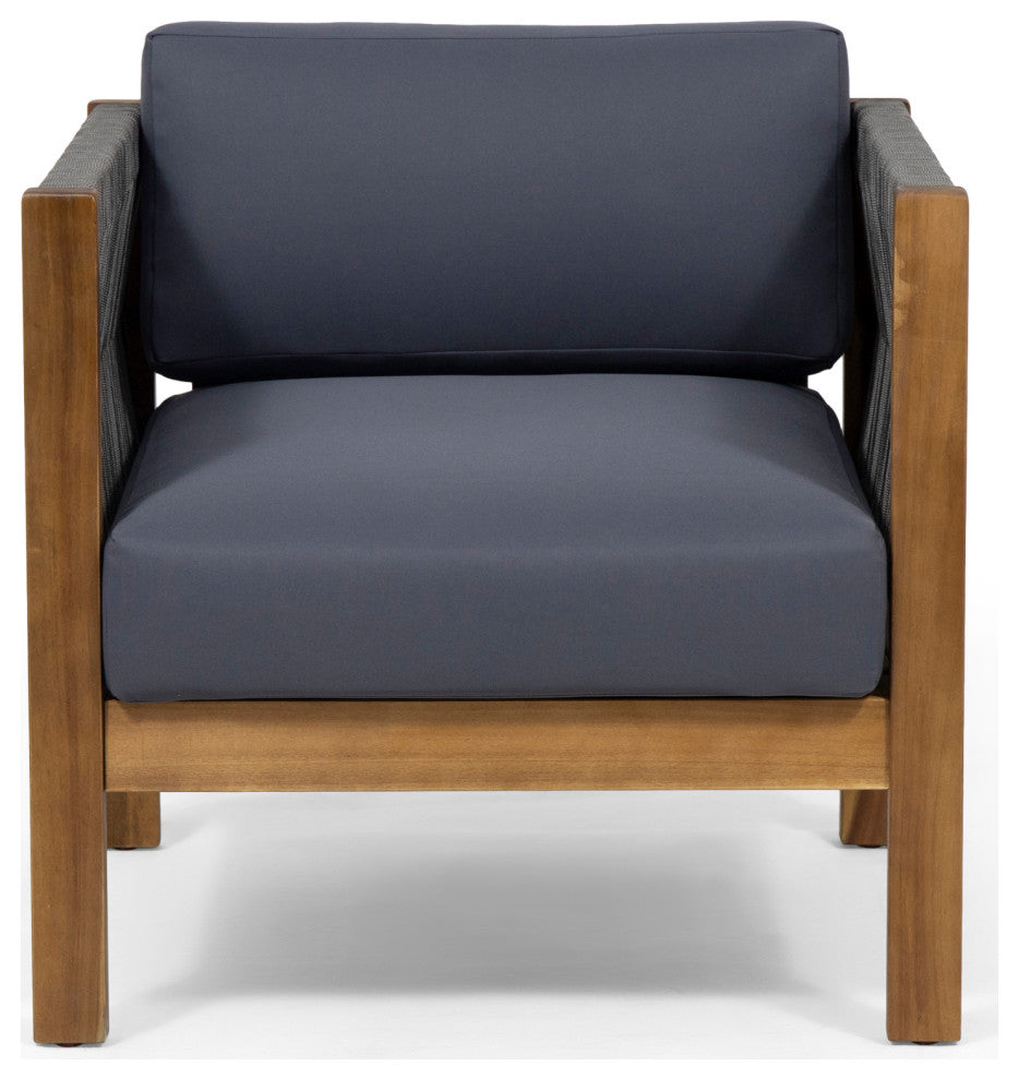 Charlotte Outdoor Acacia Wood and Rope Club Chair, Single