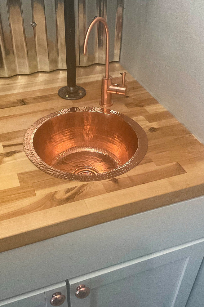 Premier Copper Products BR12PC2 12" Round Hammered Copper Bar Sink