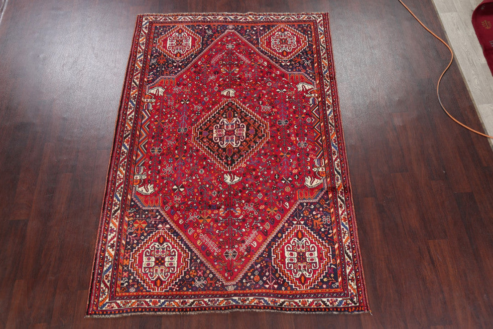 Consigned, Oriental Traditional Hand-Knotted Vintage Persian Area Rug, Red, 5x8