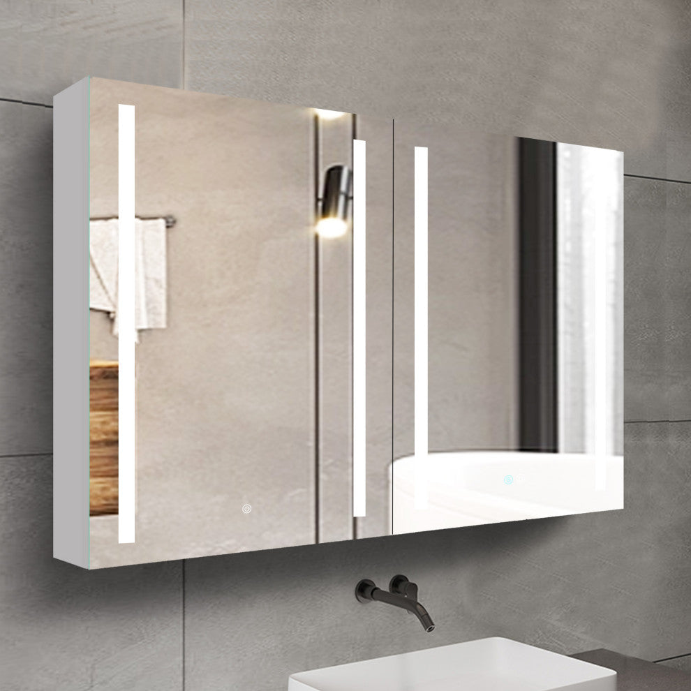 40" Aluminum Surface Mount Medicine Cabinet with Two Doors and Mirror