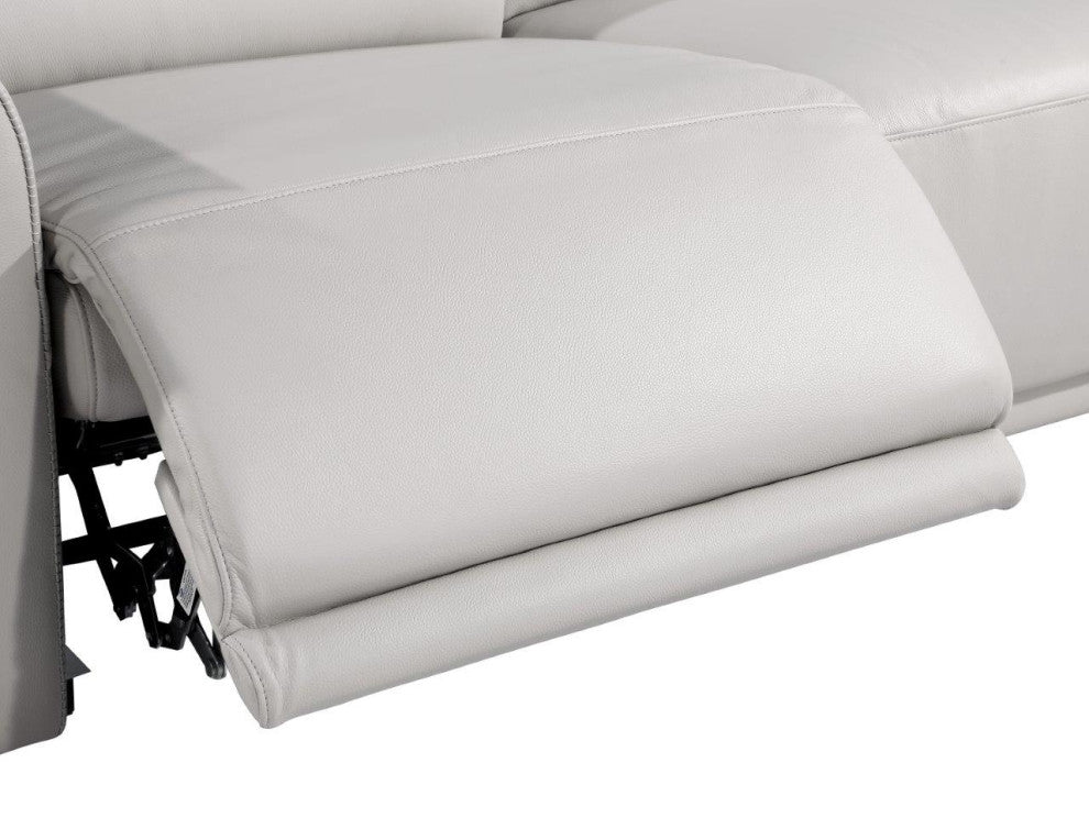 Augusto Top Grain Power Reclining Italian Leather Sofa, Light Gray