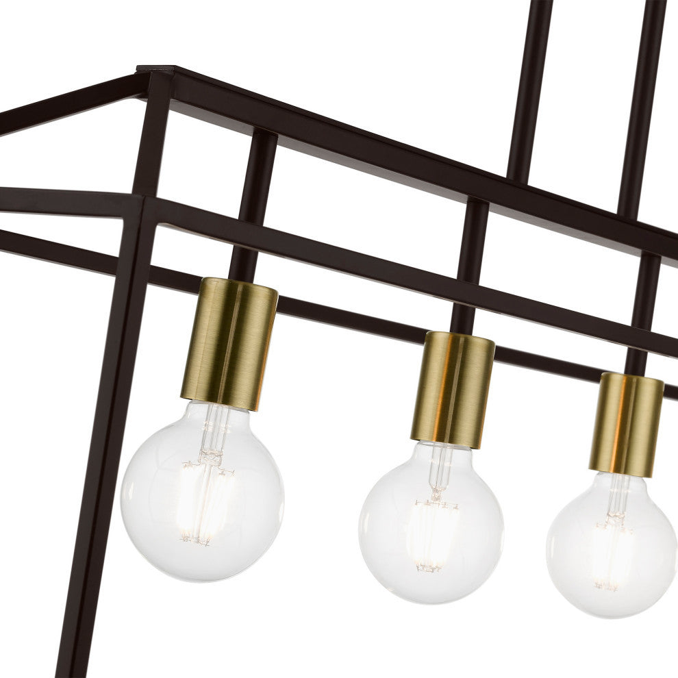 Devone 4 Light Bronze With Antique Brass Accents Linear Chandelier