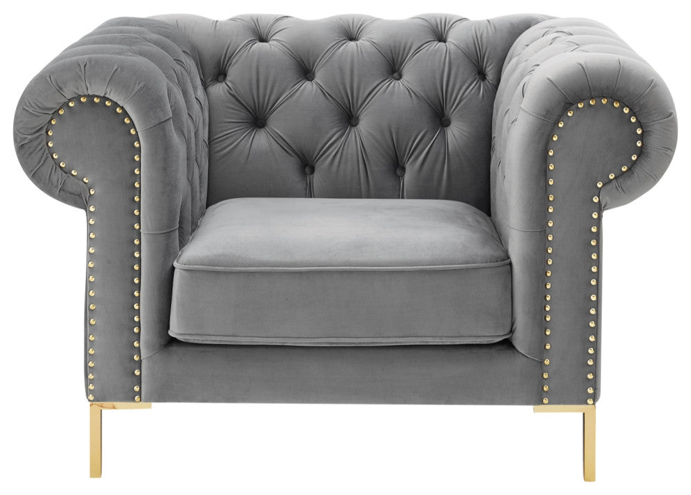 Inspired Home Ariadna Club Chair Button Tufted, Gray Velvet
