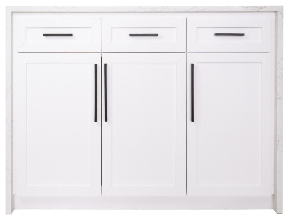 Palisade 48" Kitchen Island, White, Engineered Marble