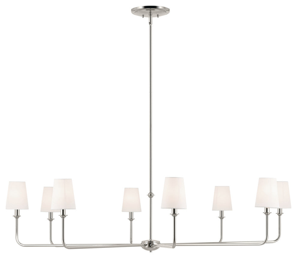 Pallas 52" XL 8-Light Round Chandelier With White Linen Shade, Polished Nickel