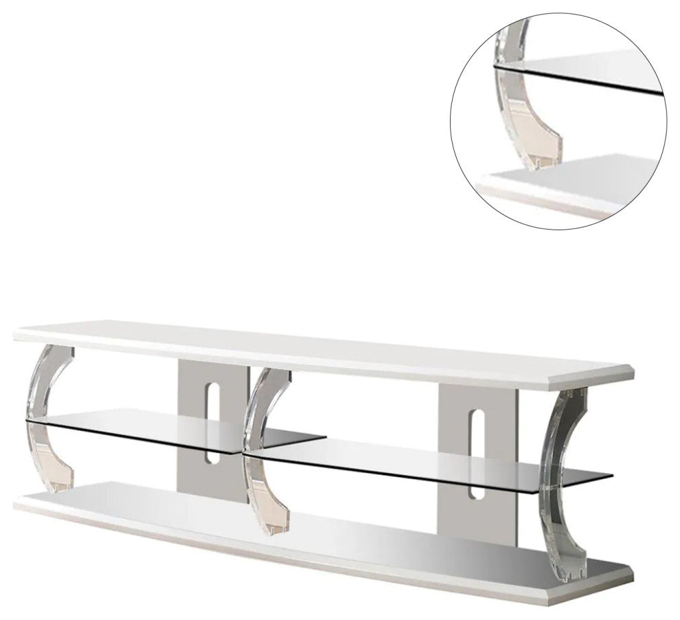 60 Inches Wooden TV Stand, White and Clear, 60"Length