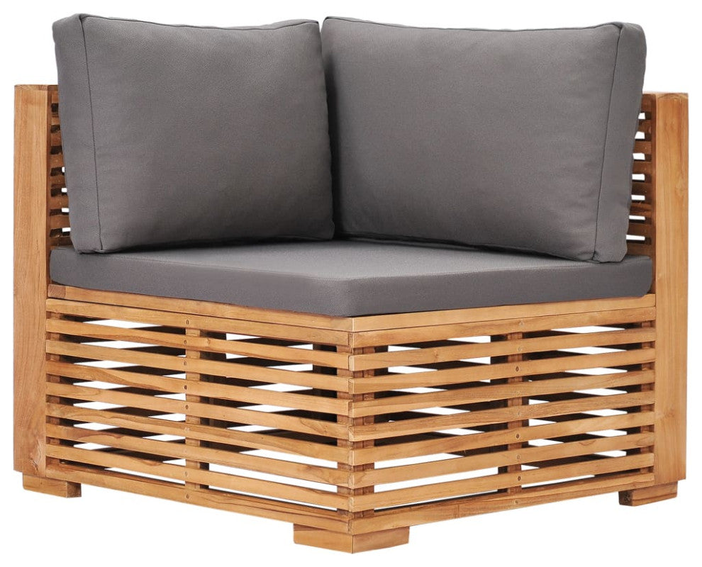 vidaXL Patio Corner Sofa With Gray Cushion Solid Teak Wood