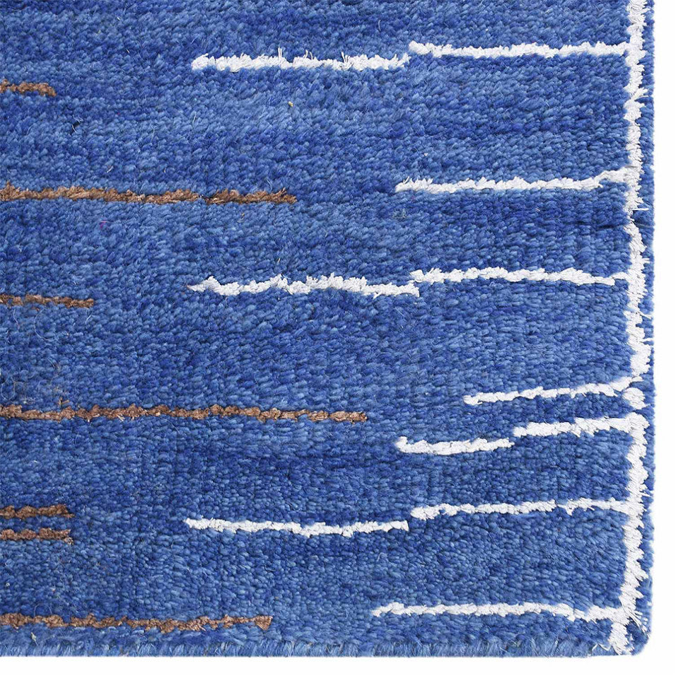 Hand Knotted Wool Area Rug Abstract Blue Beige