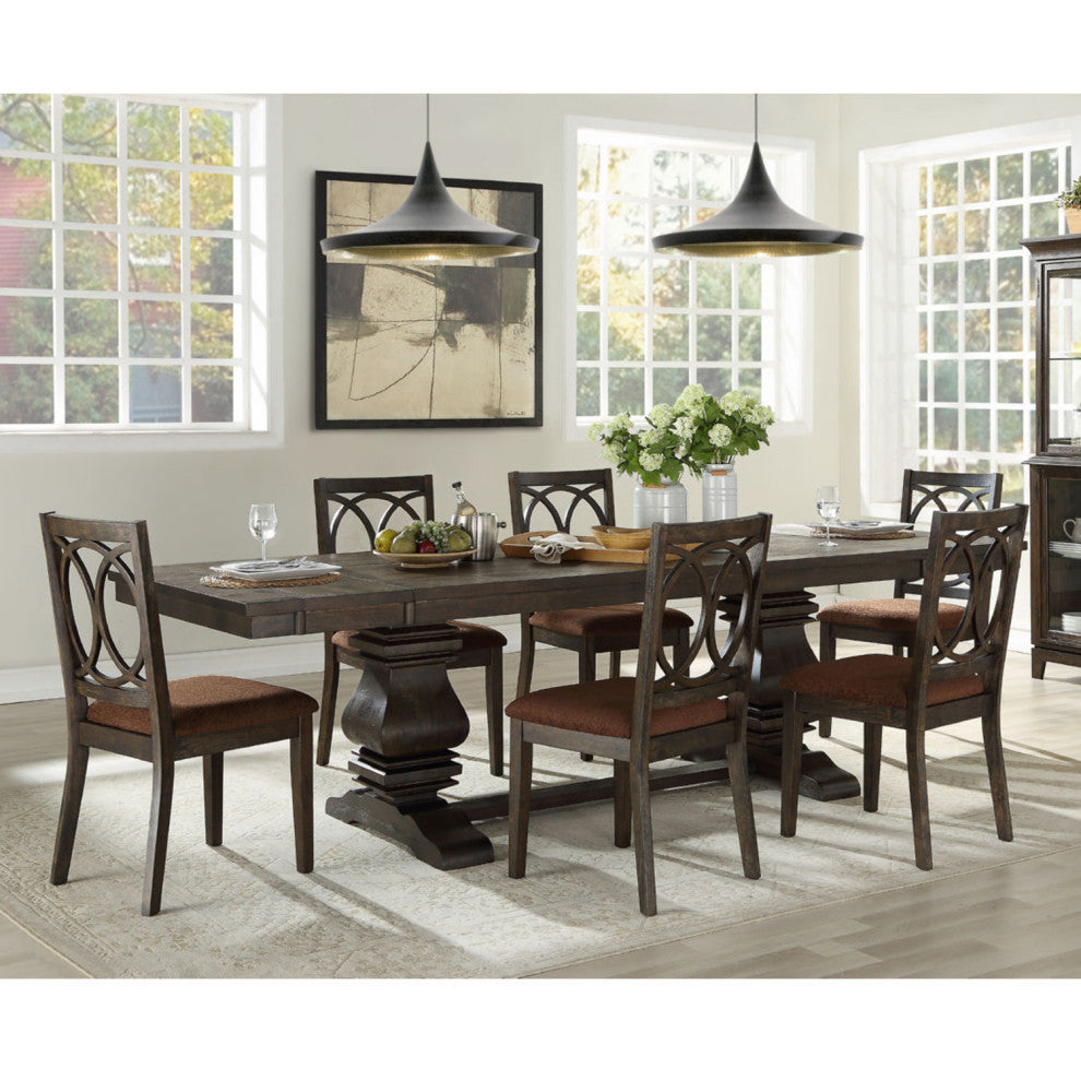 Set of 2 Upholstered Side Chair, Brown/Espresso Finish