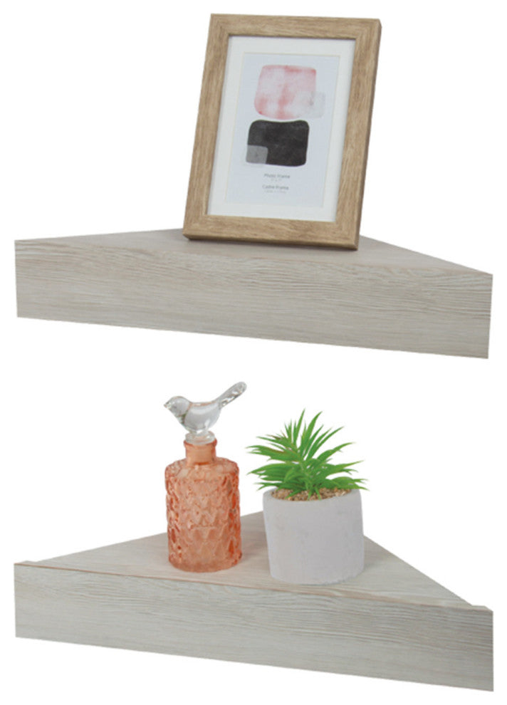 Set of Two Chunky Floating Triangle Corner Shelves, 11.8" x 11.8"? x 2.8"