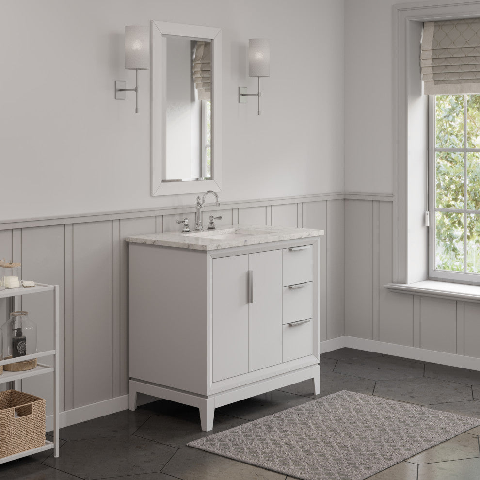 Elizabeth 36" Single Sink Carrara White Marble Vanity, Pure White