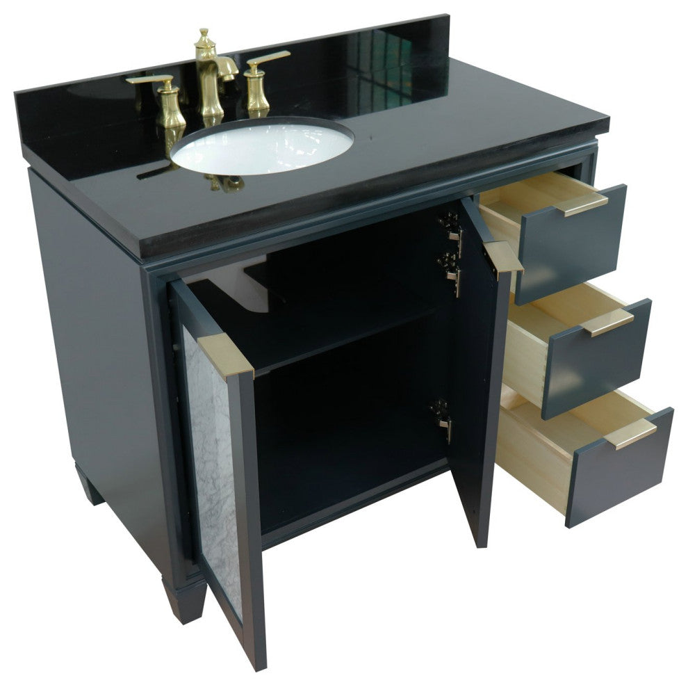 43" Single Vanity, Dark Gray Finish With Black Galaxy