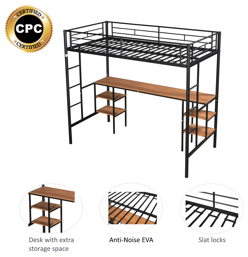 Gewnee Twin-size Loft Bed with Table & Shelves