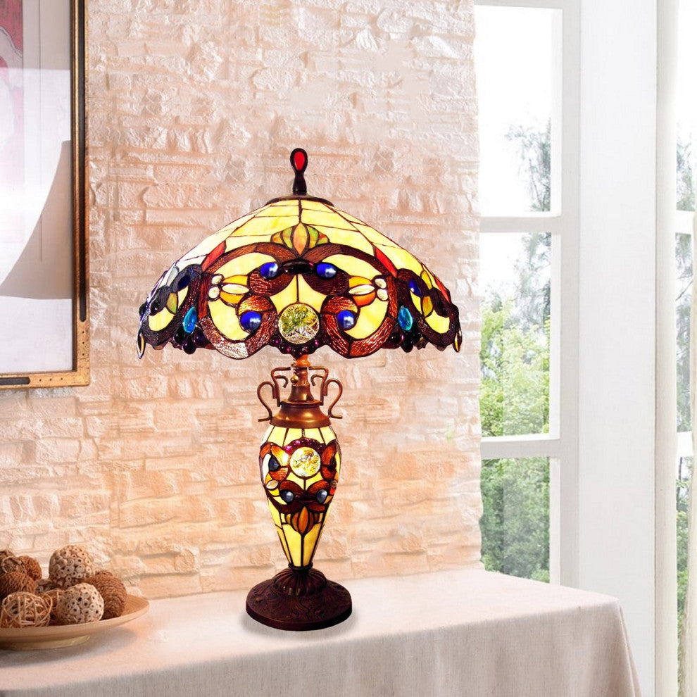 CHLOE Lighting CH18648AV18-DT3 DEMETRA AURORA Victorian Double Lit Table Lamp