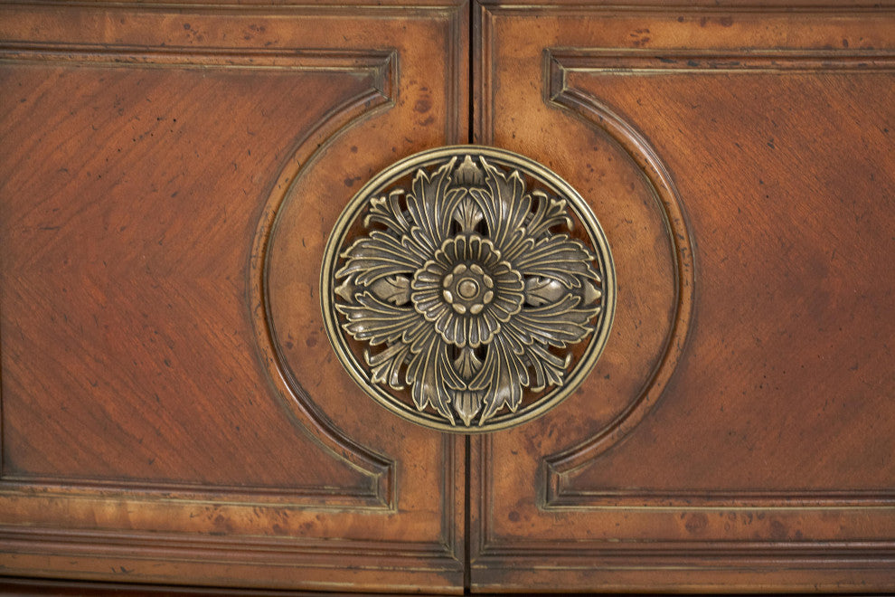Villa Valencia Wood China Cabinet with Lighting, Classic Chestnut