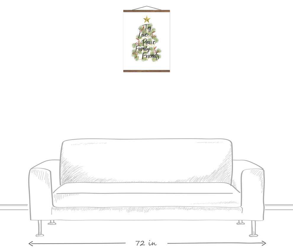 Christmas Tree Words Script 5 16x20 Teak Hanging Canvas