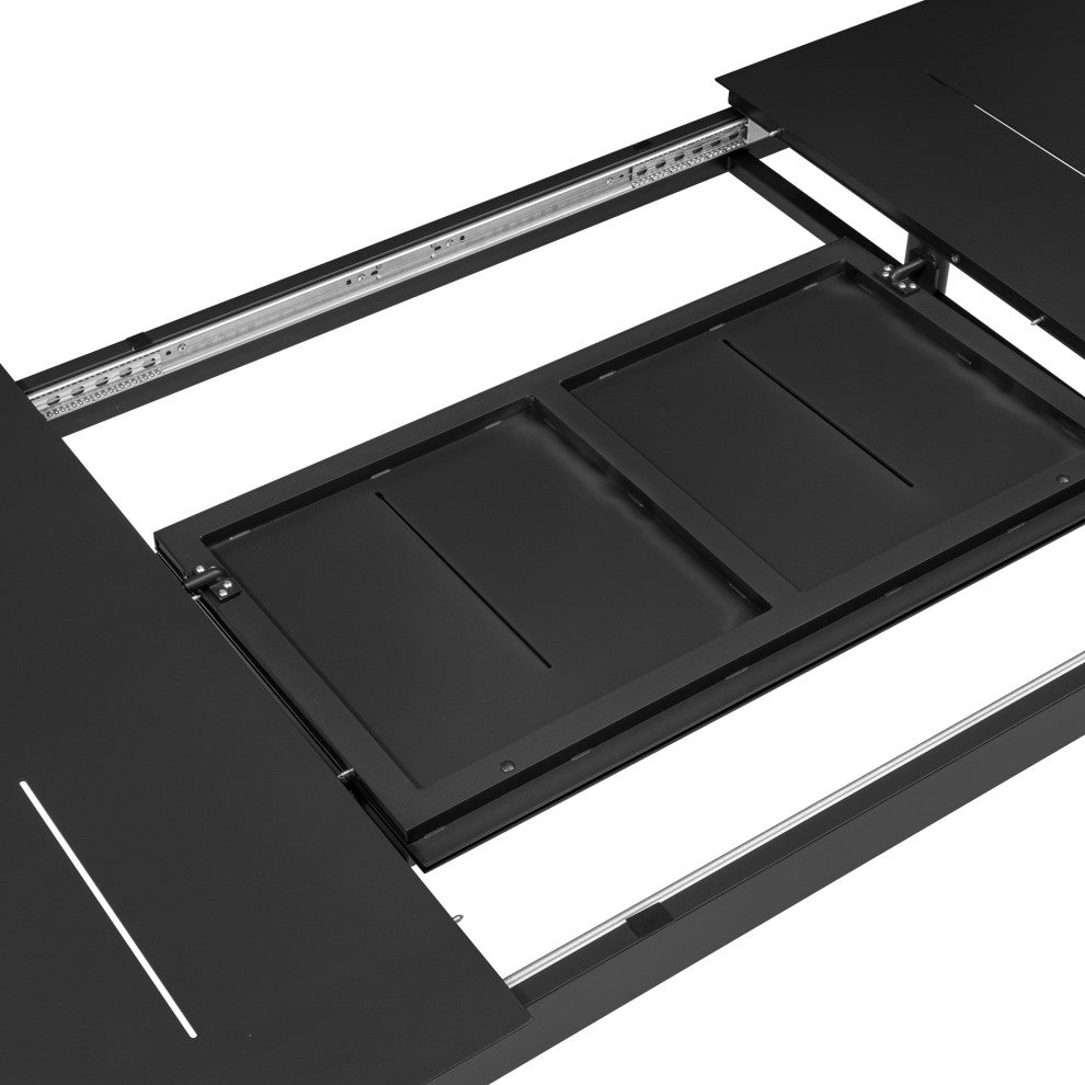 6-8 Person Rectangle Expandable Aluminum Outdoor Patio Dining Table, Black