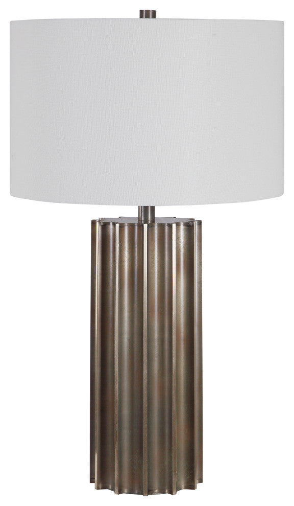 Modern Industrial Ribbed Gear Metal Cylinder Table Lamp