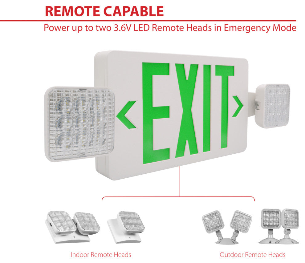 ECL3 Self-Diagnostic LED Emergency Exit Sign, Remote Capable, Green Lettering