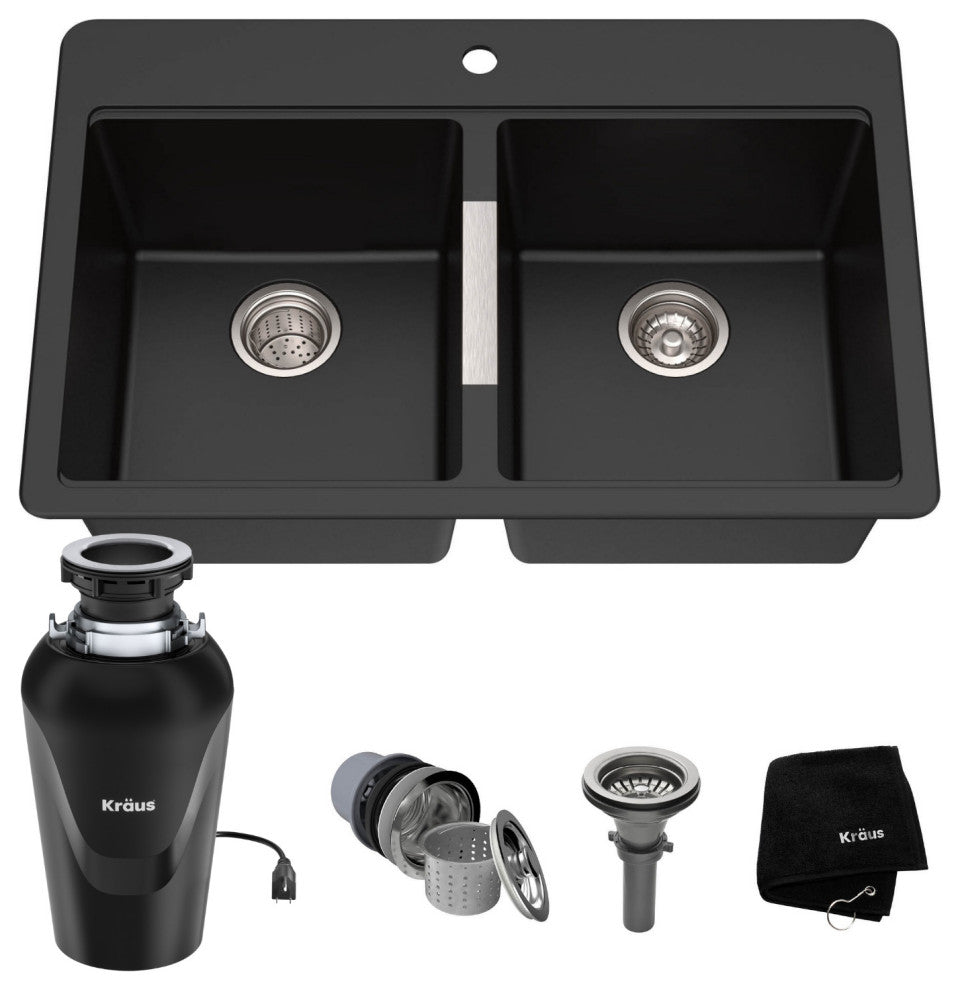 33" Drop-in Undermount Granite Kitchen Sink With Garbage Disposal